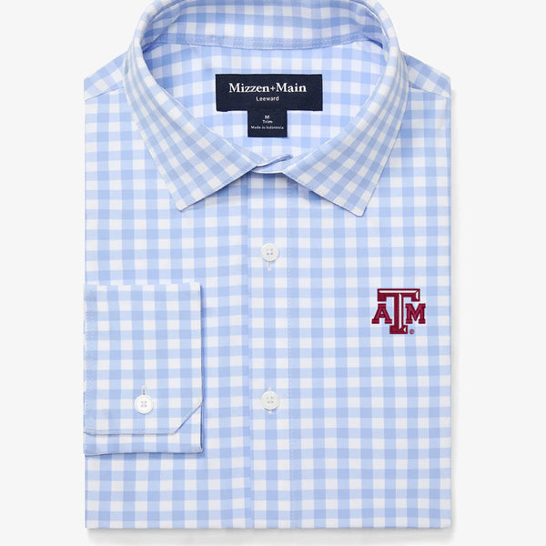 Texas A&M Leeward Dress Shirt - Light Blue Gingham, featured product shot