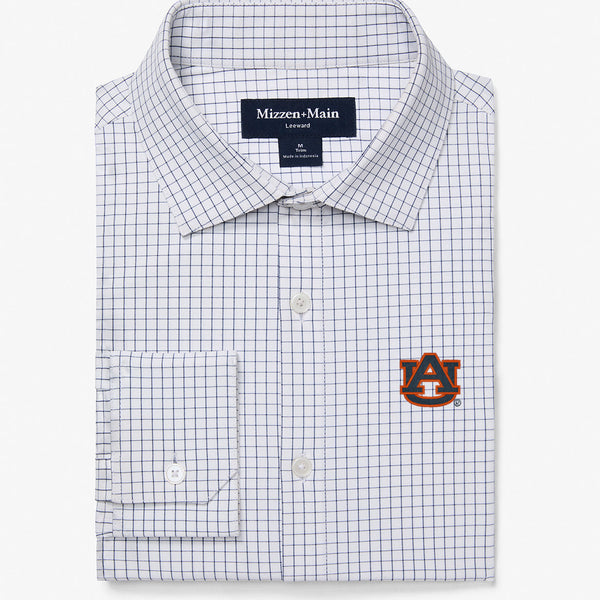Auburn Leeward Dress Shirt - White Navy Mini Grid, featured product shot