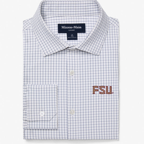 FSU Leeward Dress Shirt - White Navy Mini Grid, featured product shot
