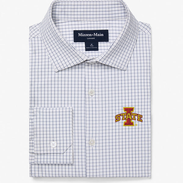 Iowa State University Leeward Dress Shirt - White Navy Mini Grid, featured product shot