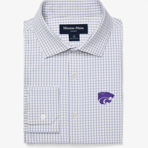 Kansas State Leeward Dress Shirt - White Navy Mini Grid, featured product shot