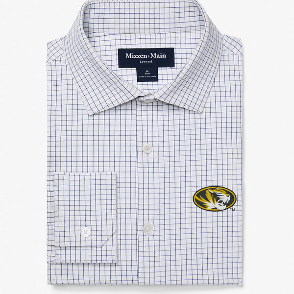 Missouri Leeward Dress Shirt - White Navy Mini Grid, featured product shot