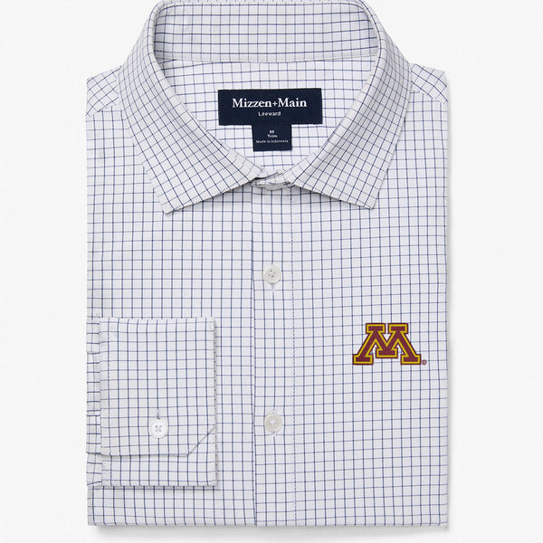Minnesota Leeward Dress Shirt - White Navy Mini Grid, featured product shot