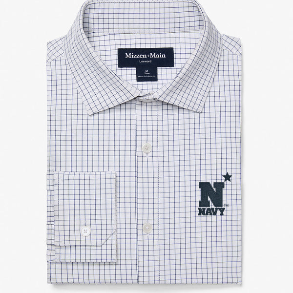 Navy Leeward Dress Shirt - White Navy Mini Grid, featured product shot