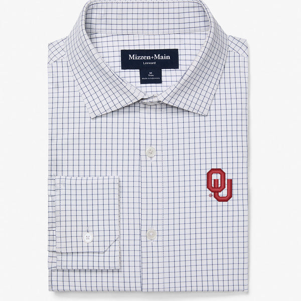 OU Leeward Dress Shirt - White Navy Mini Grid, featured product shot
