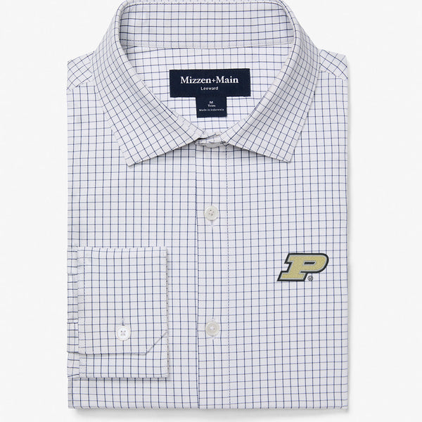 Purdue Leeward Dress Shirt - White Navy Mini Grid, featured product shot