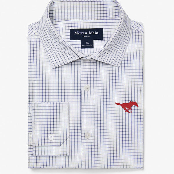 SMU Leeward Dress Shirt - White Navy Mini Grid, featured product shot