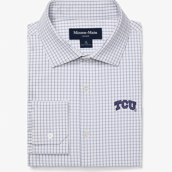 TCU Leeward Dress Shirt - White Navy Mini Grid, featured product shot