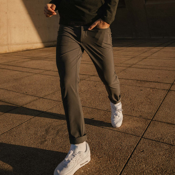 Helmsman 5 Pocket Pant - Deep Sage Solid, lifestyle/model photo