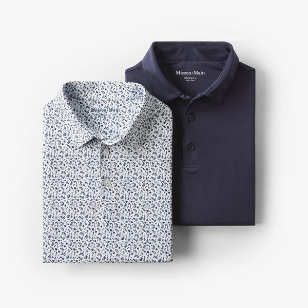 Two-pack Versa Polo - White Print and Navy&nbsp;Solid, featured product shot