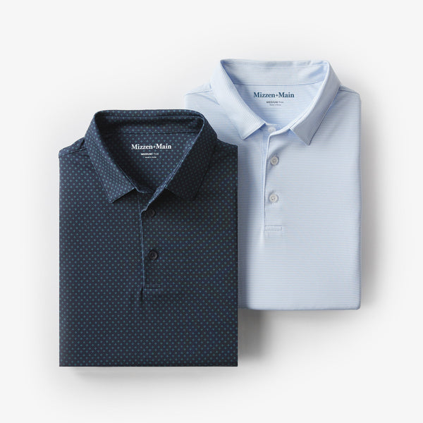 Two-pack Versa Polo - Navy Print and Sky&nbsp;Stripe, featured product shot