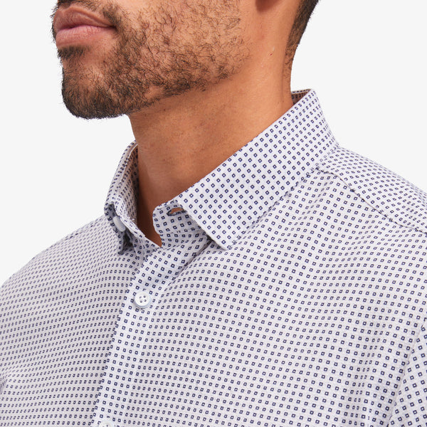 Halyard Short Sleeve - Blue Geo Twill&nbsp;Print, fabric swatch closeup