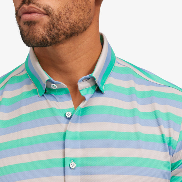 Halyard Short Sleeve - Green Multi Stripe, lifestyle/model photo