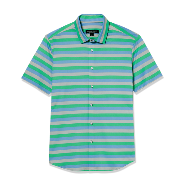 Halyard Short Sleeve - Green Multi Stripe, lifestyle/model photo
