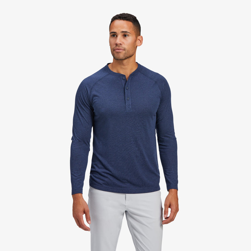 EasyKnit Henley - Navy Heather, lifestyle/model
