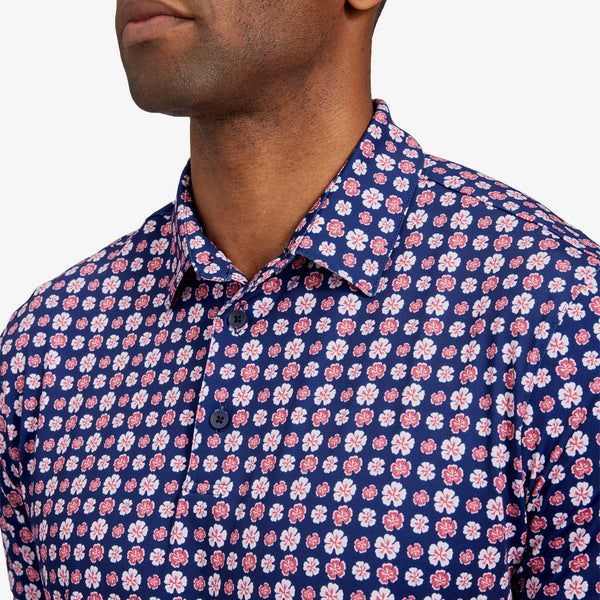 Versa Polo - Navy Red Floral, lifestyle/model photo