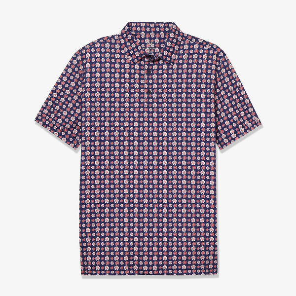 Versa Polo - Navy Red Floral, lifestyle/model photo