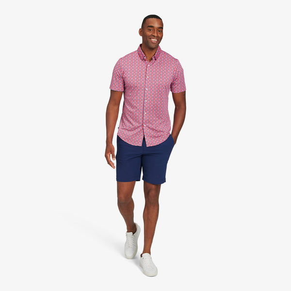 Halyard Short Sleeve - Red Floral Print, lifestyle/model photo