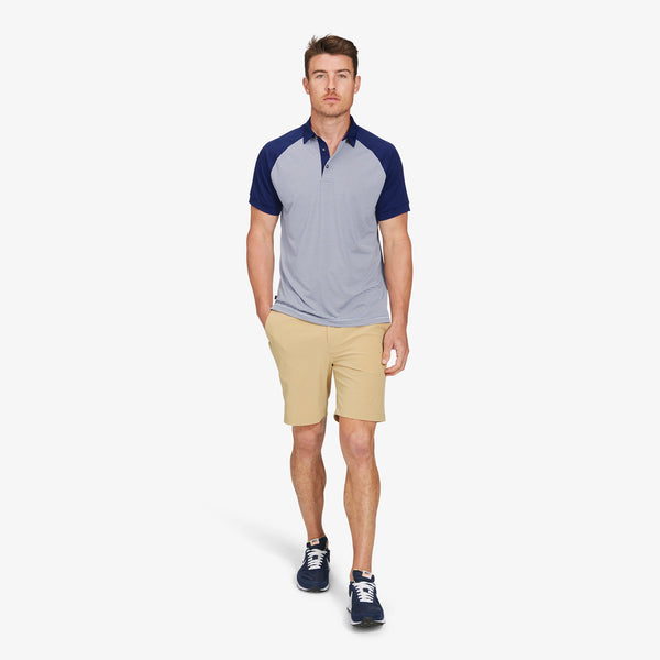 Versa Clubhouse Polo - Pink Navy Mini&nbsp;Stripe, lifestyle/model photo