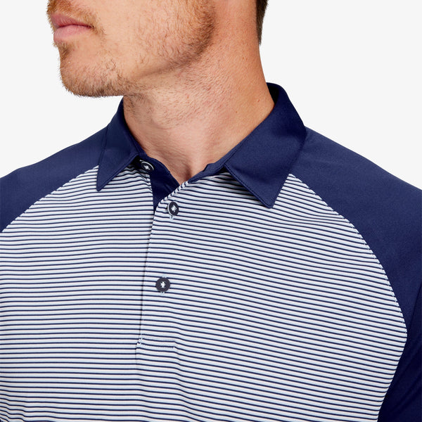 Versa Clubhouse Polo - Pink Navy Mini&nbsp;Stripe, lifestyle/model photo