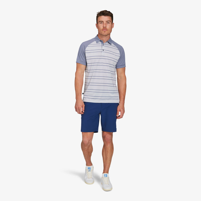 Versa Clubhouse Polo - Gray Navy Stripe, lifestyle/model