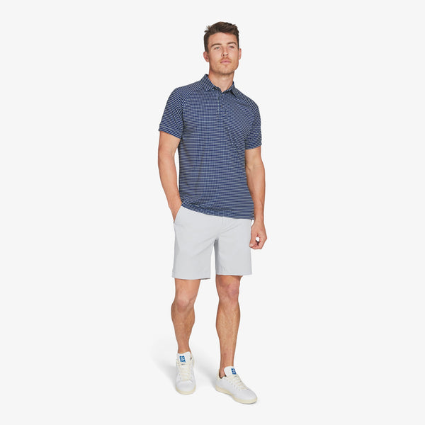Versa Clubhouse Polo - Navy Yellow Mini Square&nbsp;Print, lifestyle/model photo
