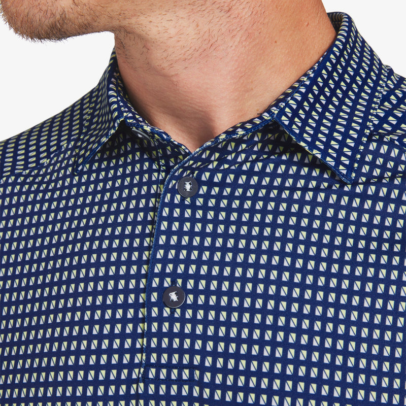 Versa Clubhouse Polo - Navy Yellow Mini Square&nbsp;Print, lifestyle/model