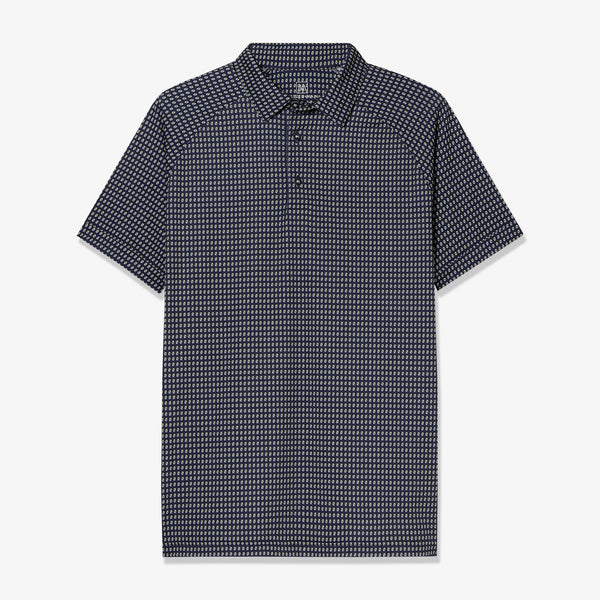 Versa Clubhouse Polo - Navy Yellow Mini Square&nbsp;Print, lifestyle/model photo