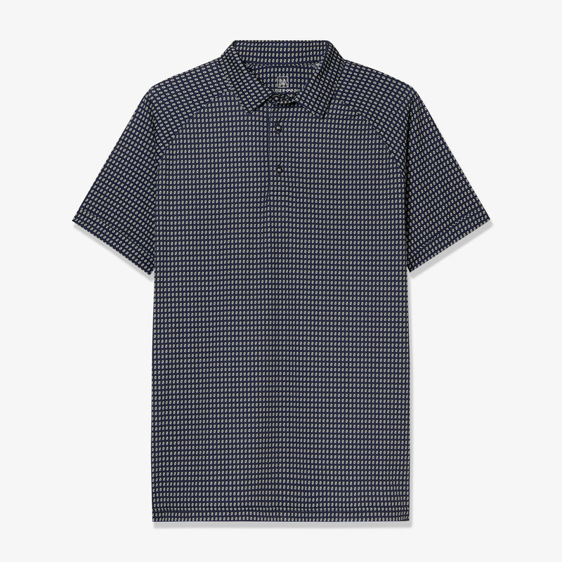 Versa Clubhouse Polo - Navy Yellow Mini Square&nbsp;Print, lifestyle/model