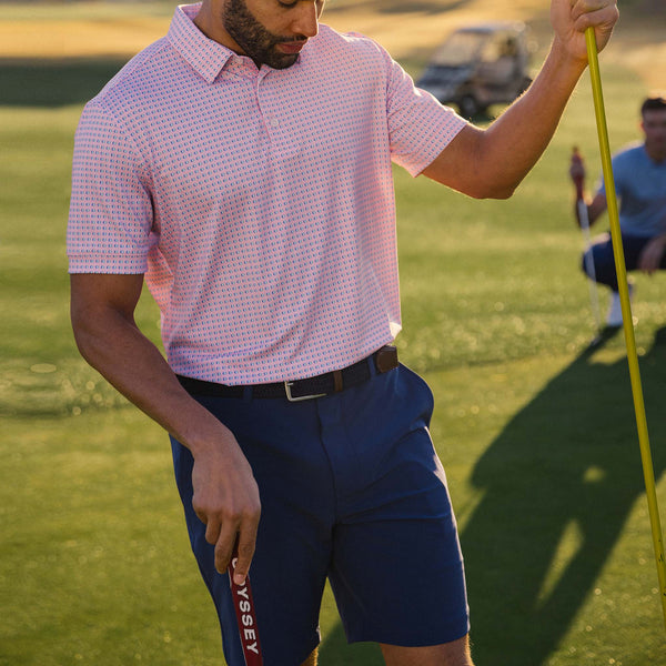 Versa Polo - Pink Mini Geo&nbsp;Print, lifestyle/model photo