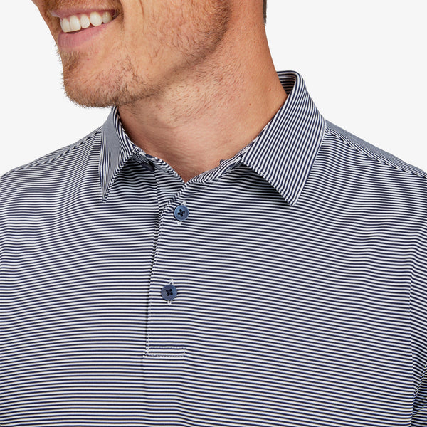 Versa Polo - Navy White Stripe, fabric swatch closeup