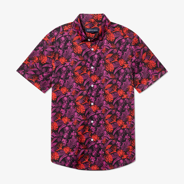 Halyard Short Sleeve - Hibiscus Palm Print, fabric swatch closeup