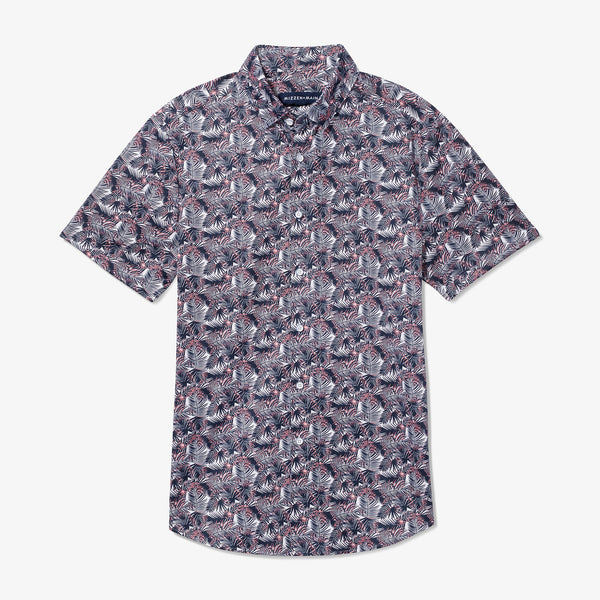 Halyard Short Sleeve - Navy Blazer Palm&nbsp;Print, fabric swatch closeup