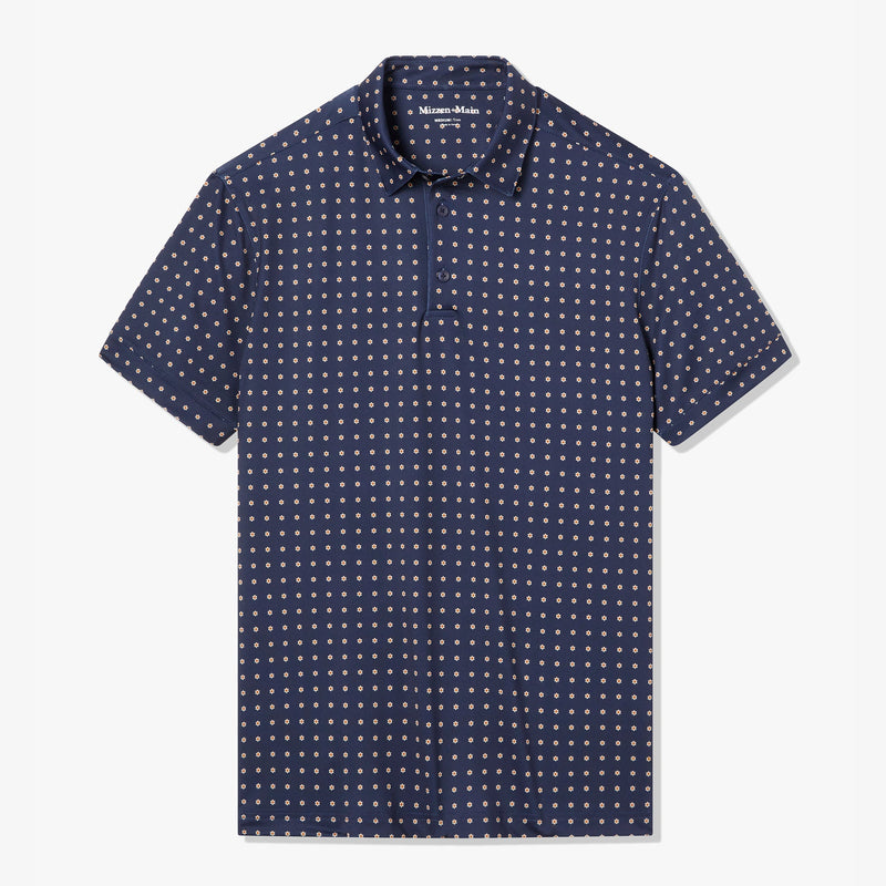 Versa Polo - Navy Linear Floral, fabric swatch closeup