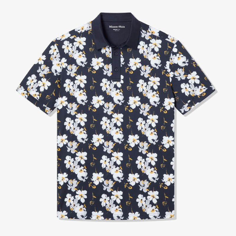 Versa Polo - Navy Birmingham Floral, fabric swatch closeup