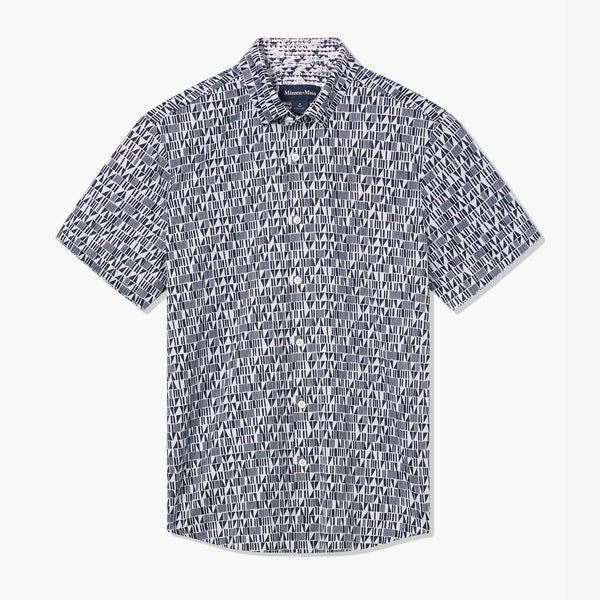 Halyard Short Sleeve - Navy Wood Cut&nbsp;Print, fabric swatch closeup