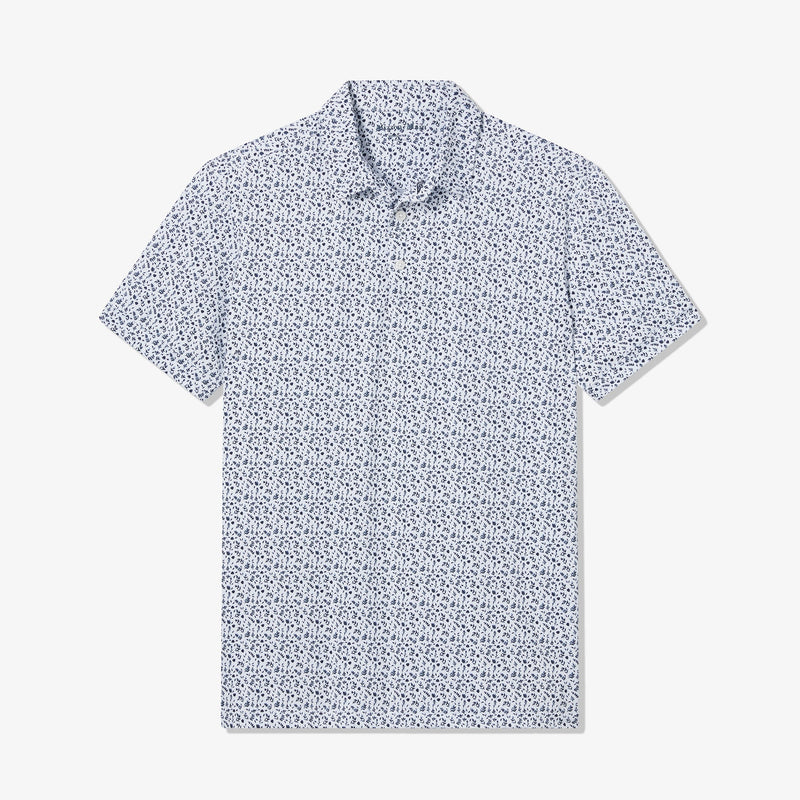 Versa Polo - White Navy Floral&nbsp;Print, fabric swatch closeup
