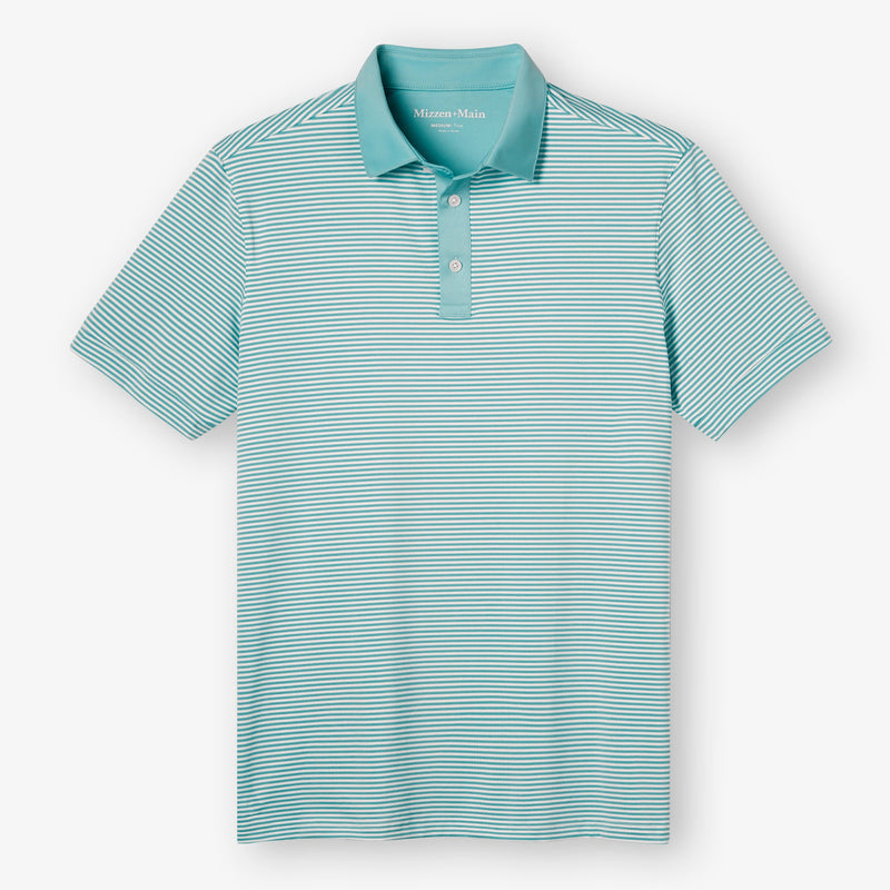 Versa Polo - Nile Blue Stripe, fabric swatch closeup