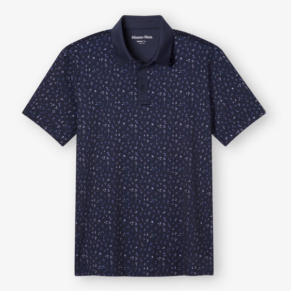 Versa Polo - Navy Floral+Fauna, fabric swatch closeup