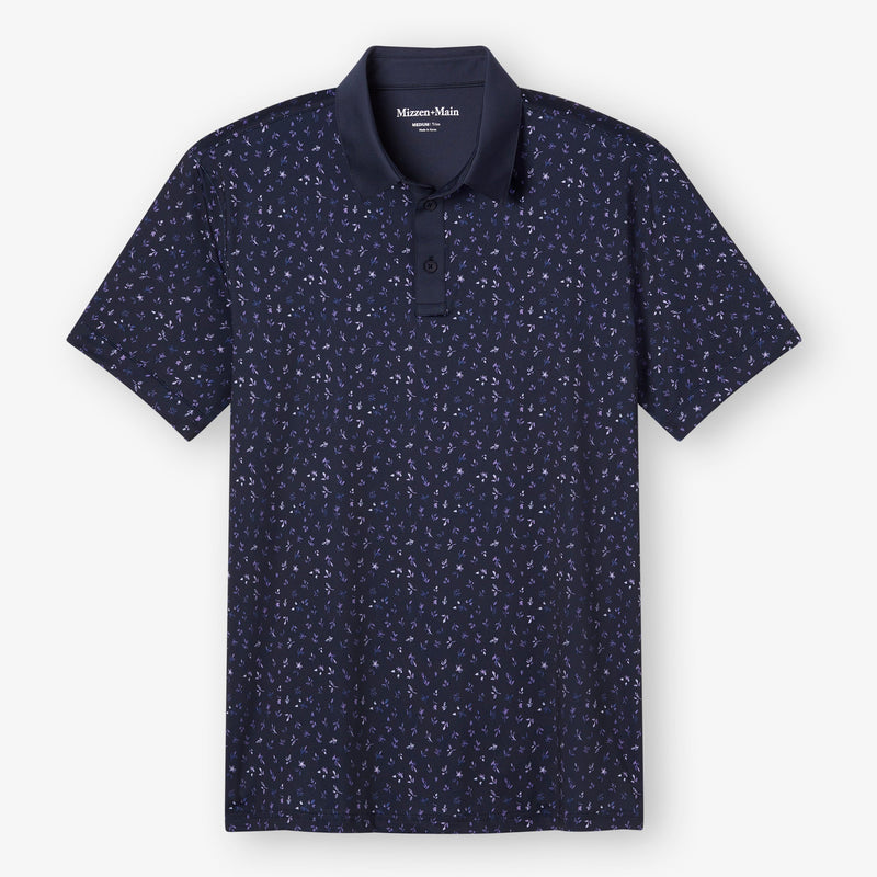 Versa Polo - Navy Floral+Fauna, fabric swatch closeup