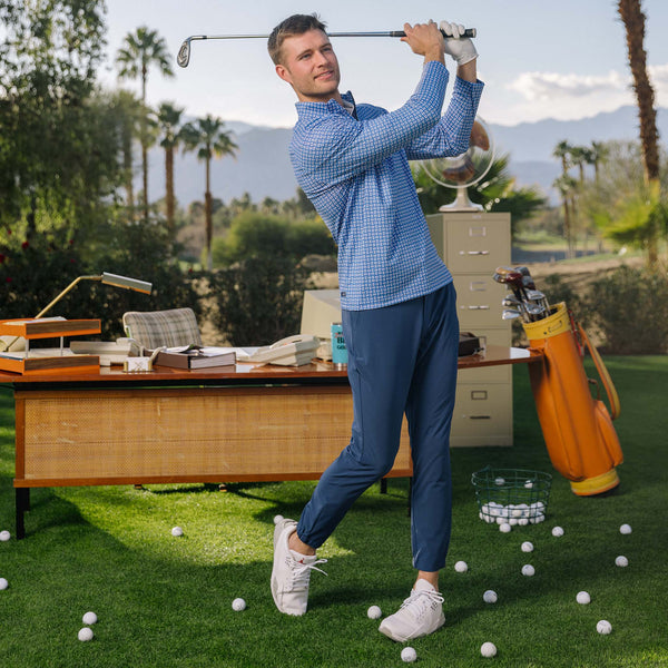 Clubhouse Quarter Zip - Blue Pink Geo&nbsp;Print, lifestyle/model photo