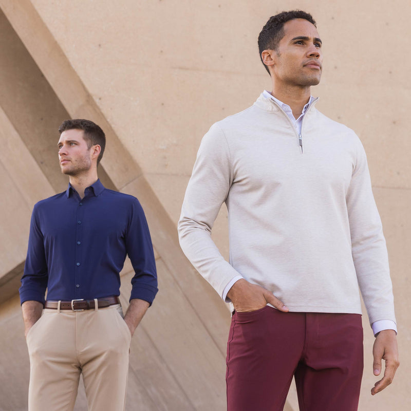 Leeward No Tuck Dress Shirt - Navy Solid, lifestyle/model
