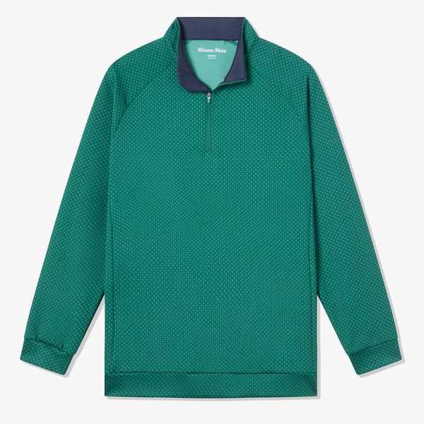 Versa Quarter Zip - Green Star Print, fabric swatch closeup