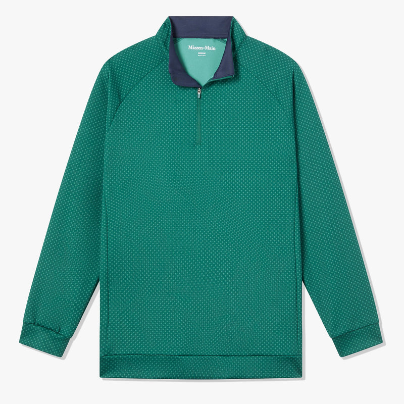 Versa Quarter Zip - Green Star Print, fabric swatch closeup