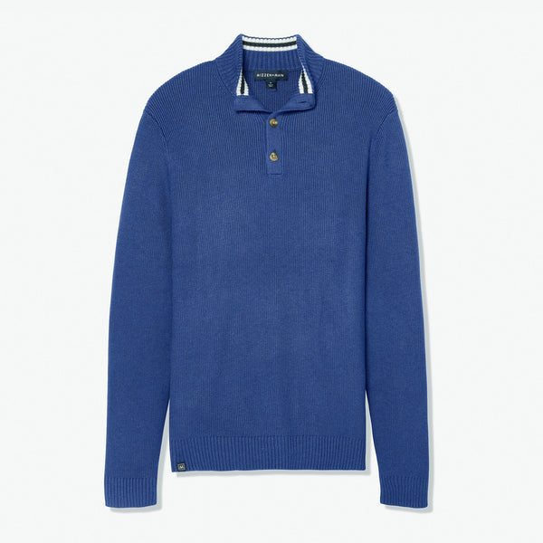 Cassady Mock Neck Henley - Deep Cobalt Heather, fabric swatch closeup