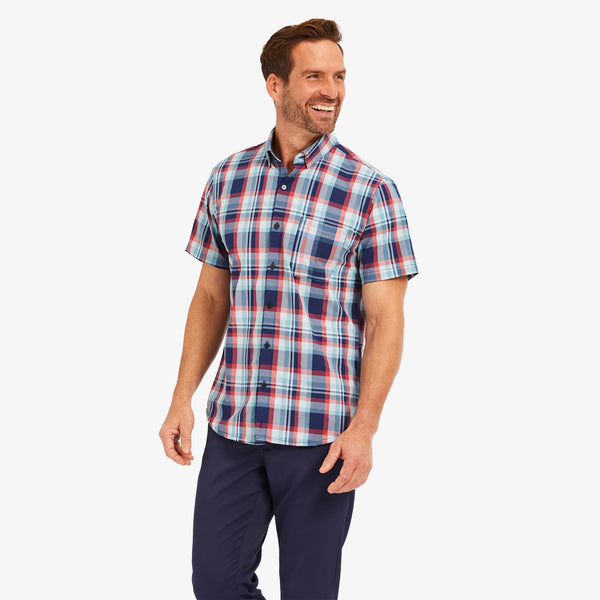 Leeward Short Sleeve - Navy And Red&nbsp;Madras, lifestyle/model photo