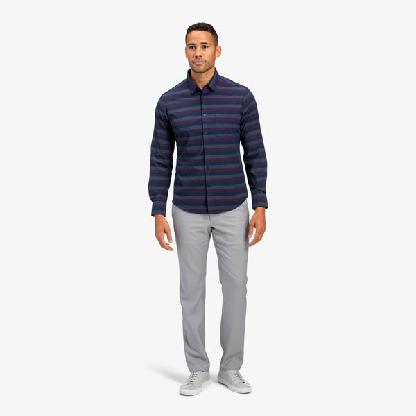 Leeward No Tuck Dress Shirt - Navy Burgundy Horizontal&nbsp;Stripe, lifestyle/model photo