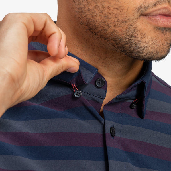 Leeward No Tuck Dress Shirt - Navy Burgundy Horizontal&nbsp;Stripe, lifestyle/model photo