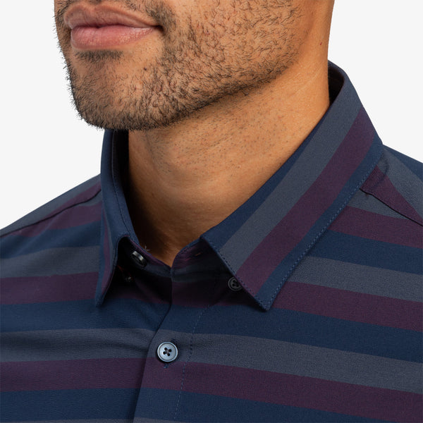 Leeward No Tuck Dress Shirt - Navy Burgundy Horizontal&nbsp;Stripe, lifestyle/model photo