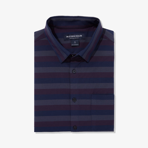 Leeward No Tuck Dress Shirt - Navy Burgundy Horizontal&nbsp;Stripe, lifestyle/model photo